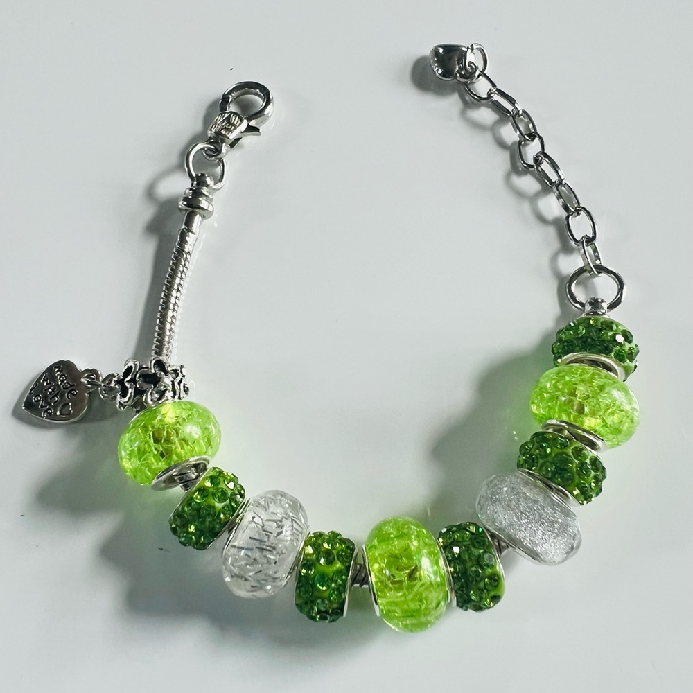 Green and Silver Beaded Bracelet